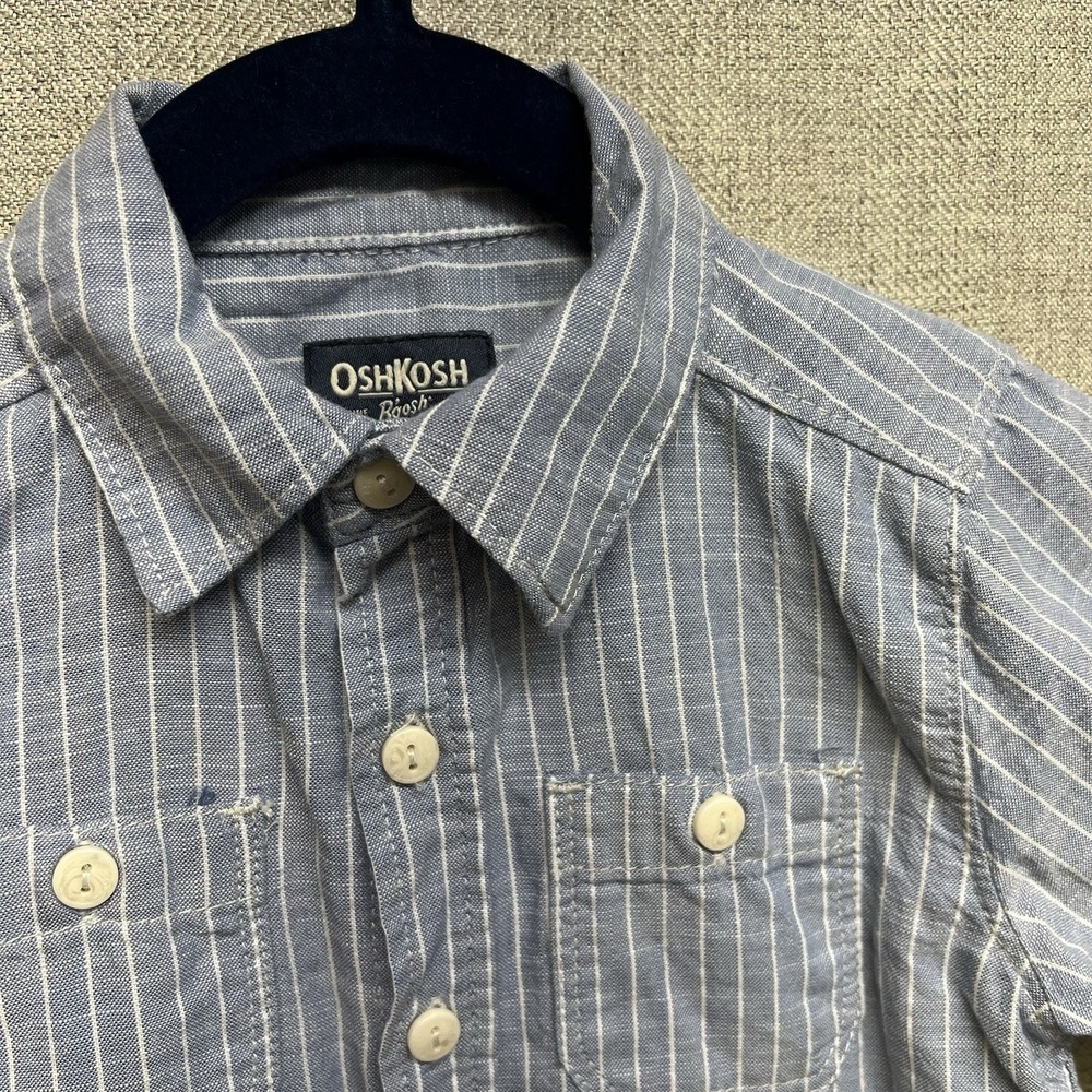 OshKosh‎ B'gosh Button Down Short Sleeve Boys 3T Two Pockets Blue White Stripe